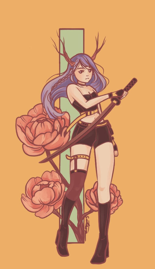 Purple hair girl with sword